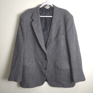 VTG WALL STREET COLLECTION Men's 100% Pure Wool Gray Herringbone Suit Jacket 48R